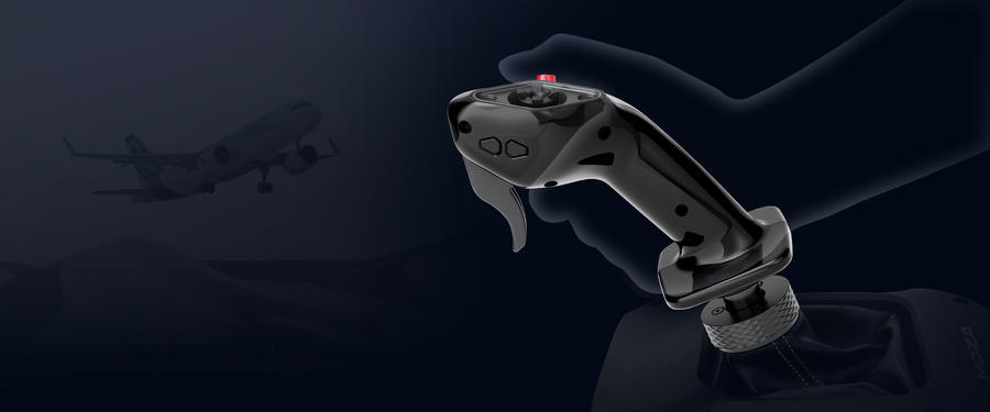 Moza MA3F Airbus sidestick held in hand showing lightweight rigid grip