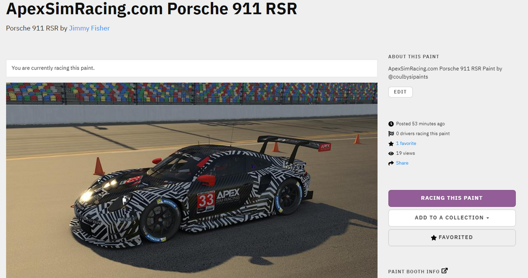 Apex Sim Racing - Neue benutzerdefinierte iRacing-Farben