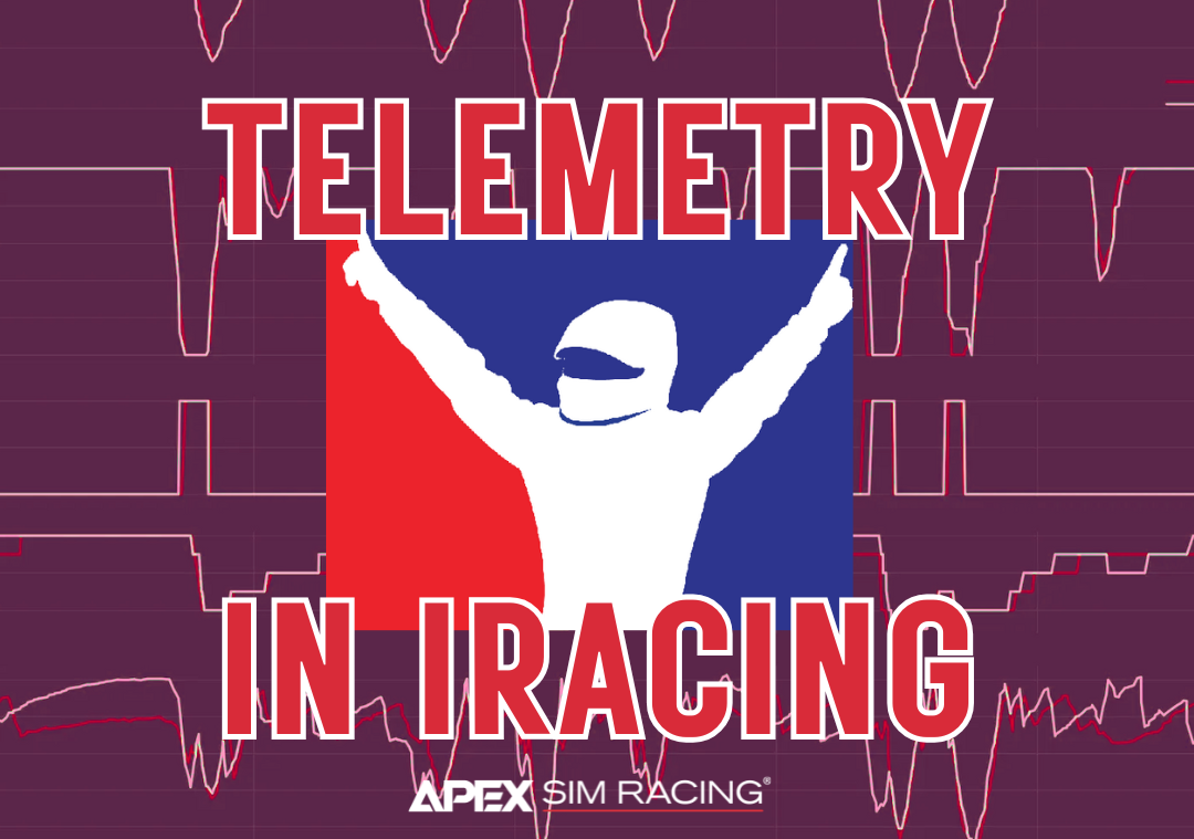A picture of the iRacing logo in front of telemetry data with the words "Telemetry in iRacing."