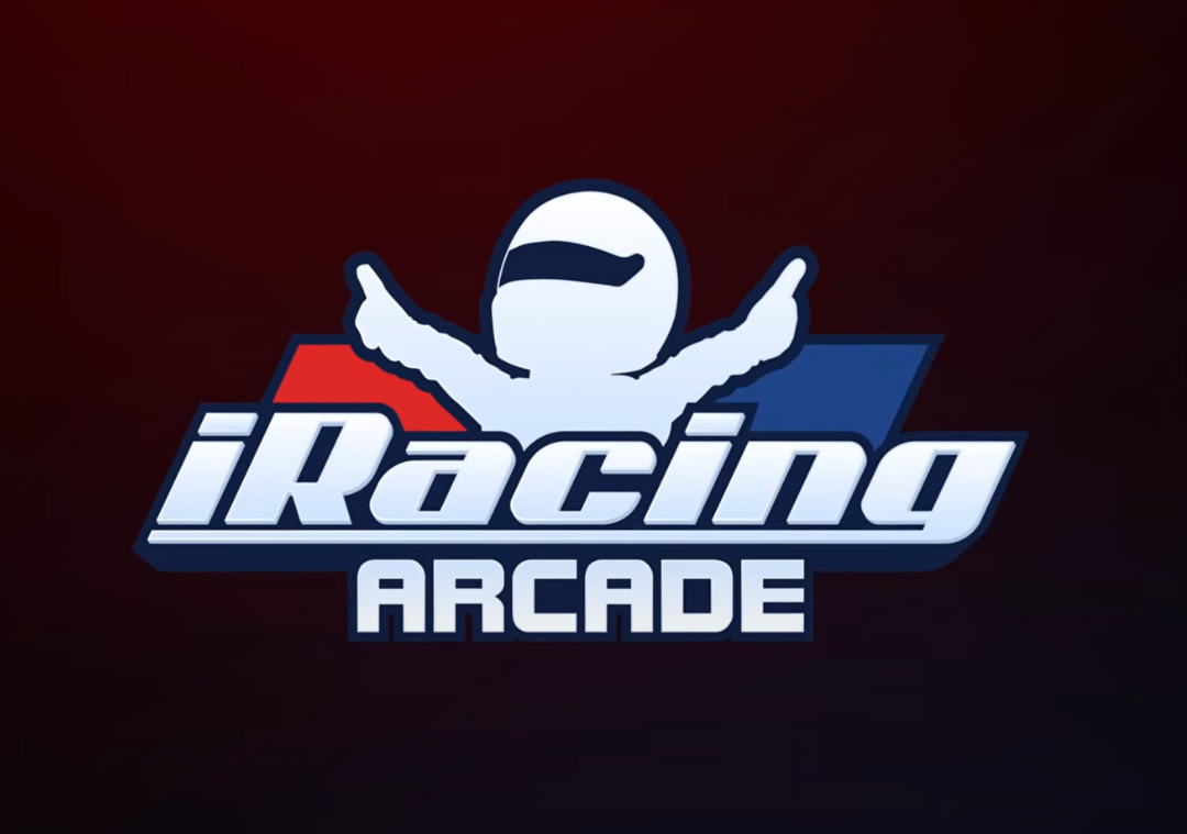 A picture of the iRacing Arcade logo on a black and red background.