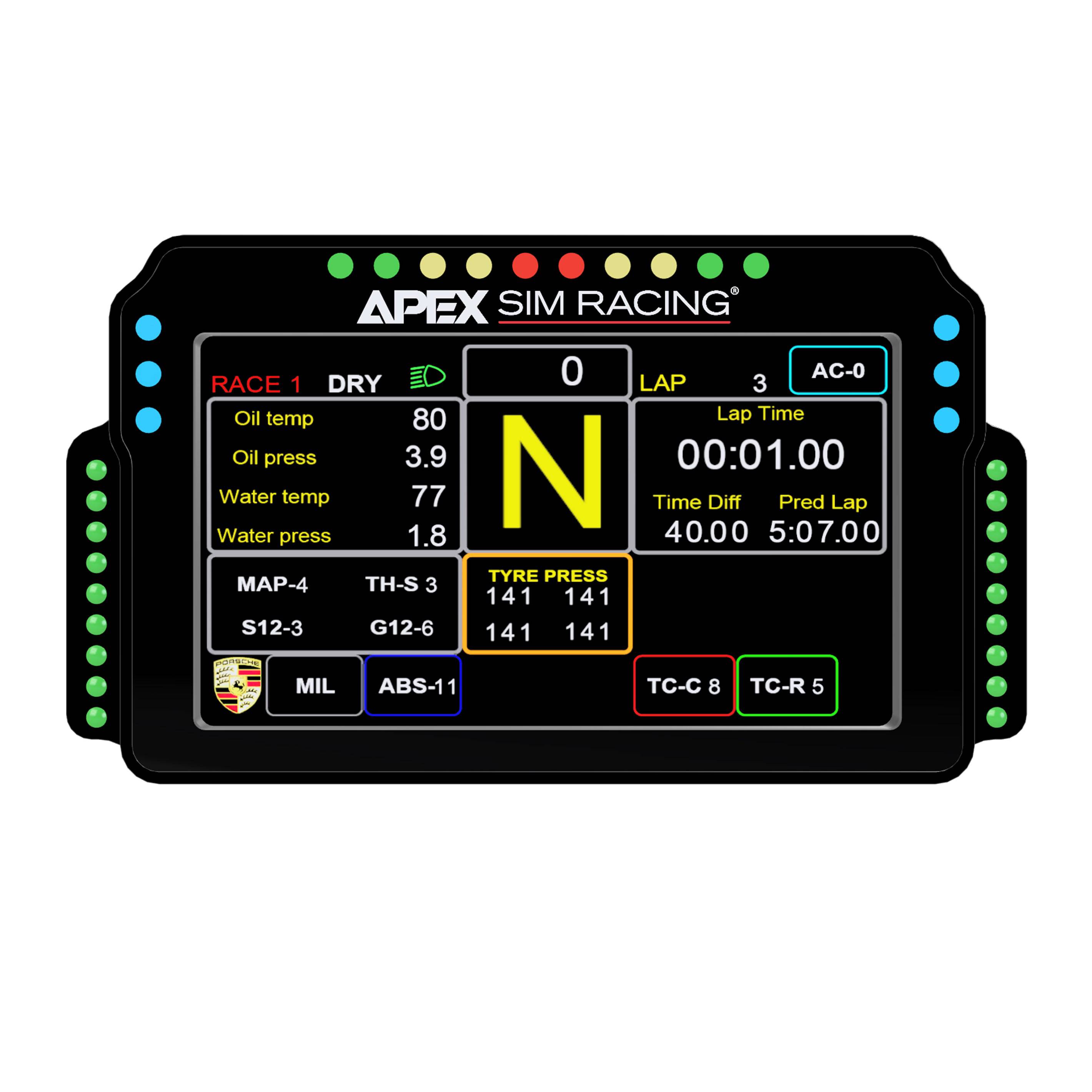Sim racing DDu Dash display for live race telemetry