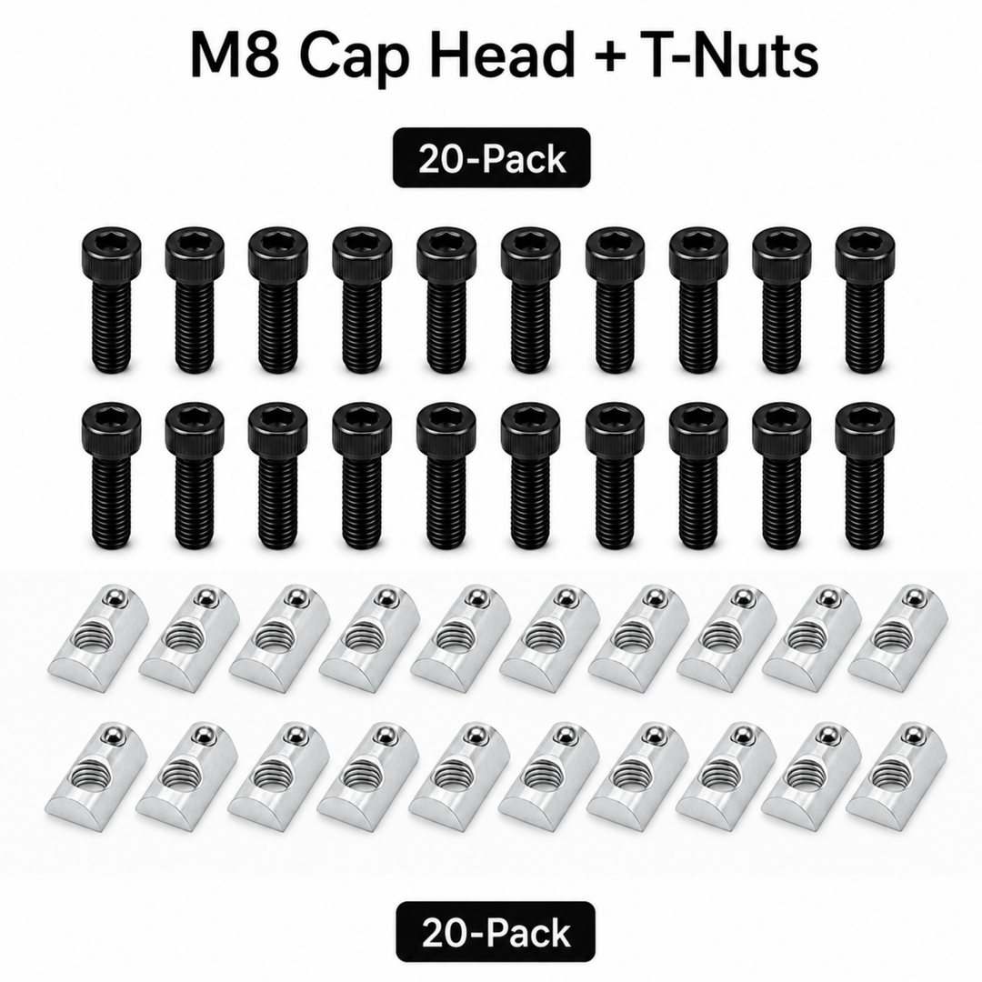 Sim Racing Rig Fastener Kit - Hex Bolts & Spring-Loaded T-Nuts | 40 Series (8mm T-Slot)