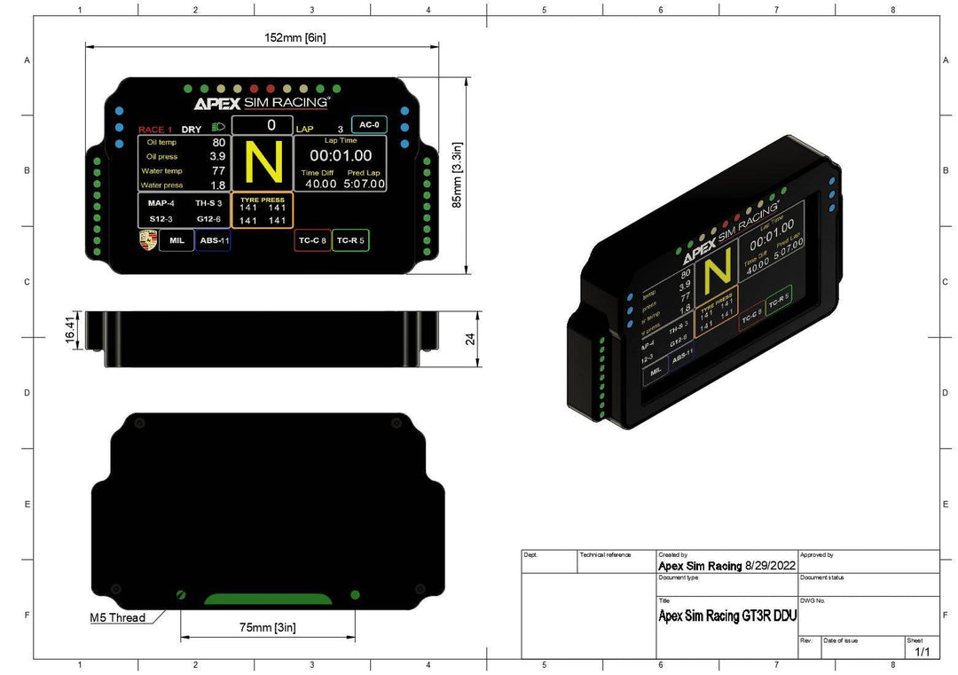 GT3R DDU Sim Racing Display Q1 2024 - Apex Sim Racing - Sim Racing Products