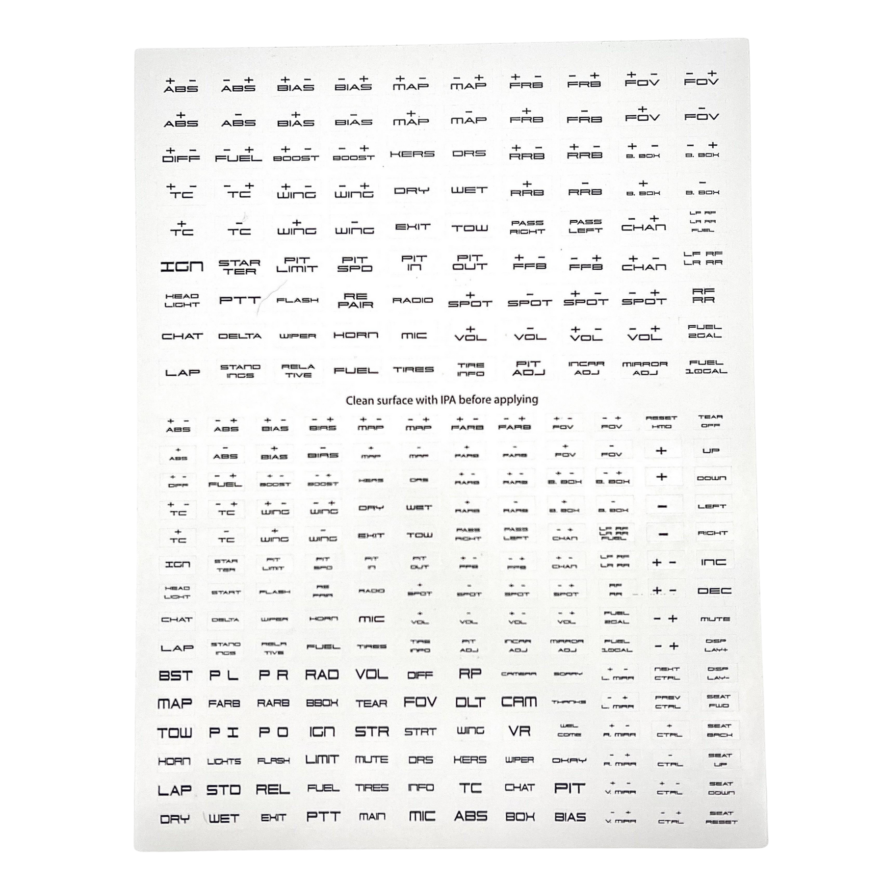Button Box Label Kit (270 Labels) – Apex Sim Racing