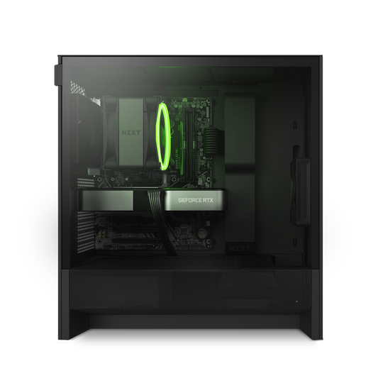 Side view showing the components and green light