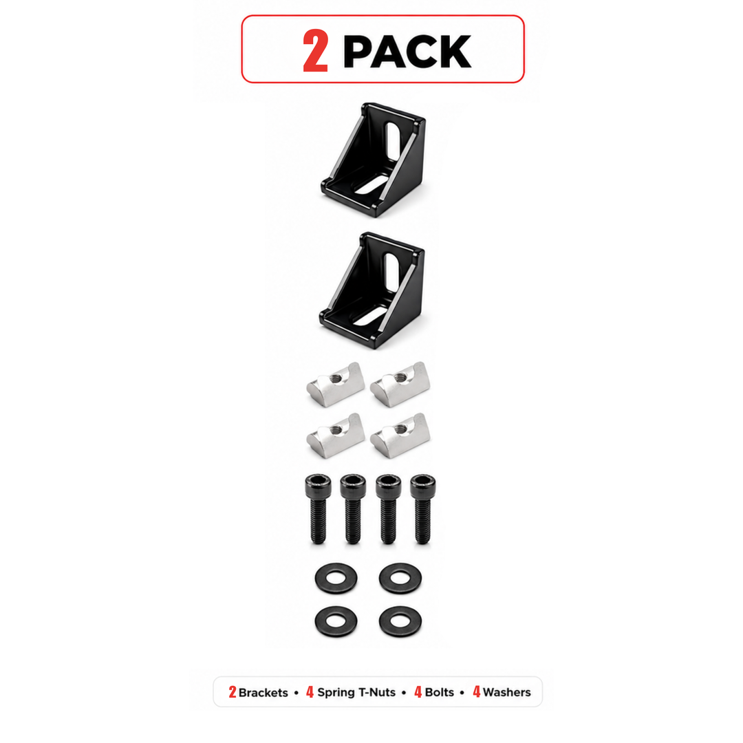 4040 Aluminum Extrusion Corner Bracket Kit — 90° Connectors with Spring T-Nuts, Bolts & Washers