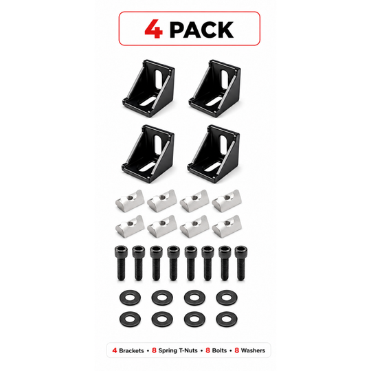 4040 Aluminum Extrusion Corner Bracket Kit — 90° Connectors with Spring T-Nuts, Bolts & Washers