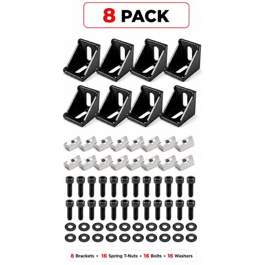 4040 Aluminum Extrusion Corner Bracket Kit — 90° Connectors with Spring T-Nuts, Bolts & Washers