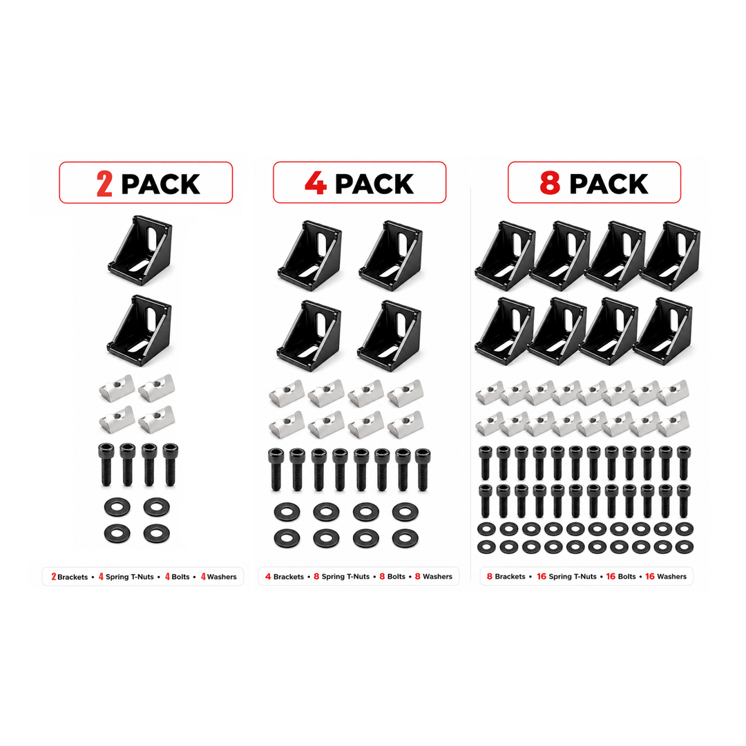 4040 Aluminum Extrusion Corner Bracket Kit — 90° Connectors with Spring T-Nuts, Bolts & Washers