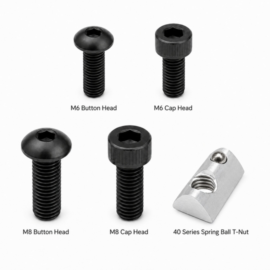 Sim Racing Rig Fastener Kit - Hex Bolts & Spring-Loaded T-Nuts | 40 Series (8mm T-Slot)