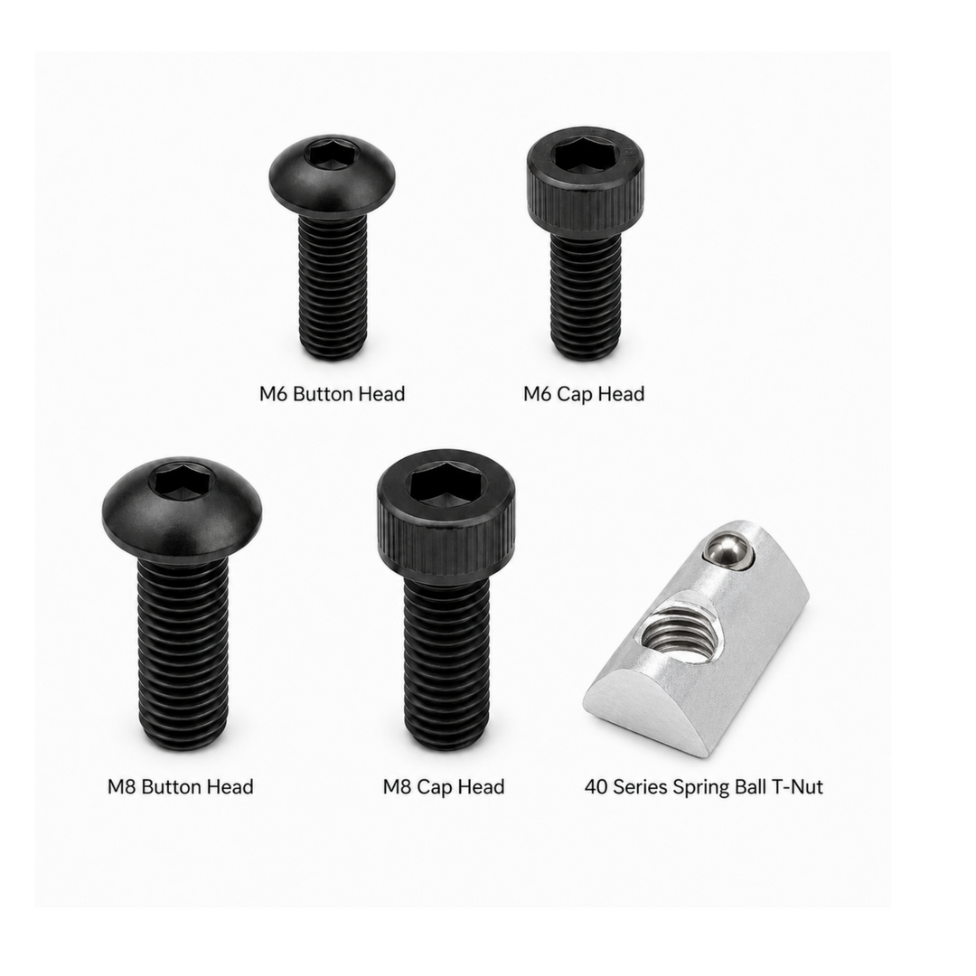 Sim Racing Rig Fastener Kit - Hex Bolts & Spring-Loaded T-Nuts | 40 Series (8mm T-Slot)