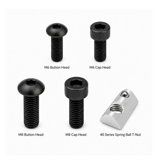 Sim Racing Rig Fastener Kit - Hex Bolts & Spring-Loaded T-Nuts | 40 Series (8mm T-Slot)