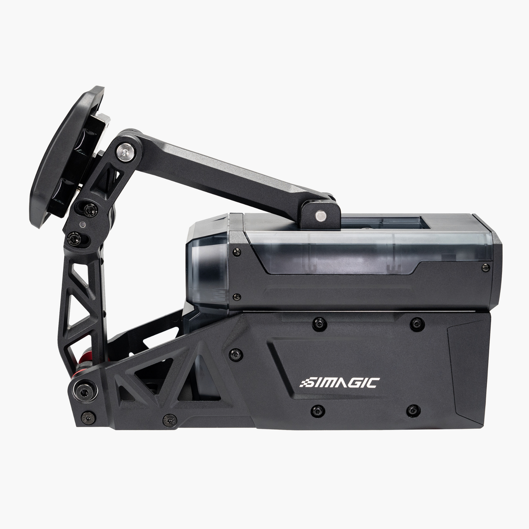 Simagic P-Active Pedal with the raised pivot pedal arm