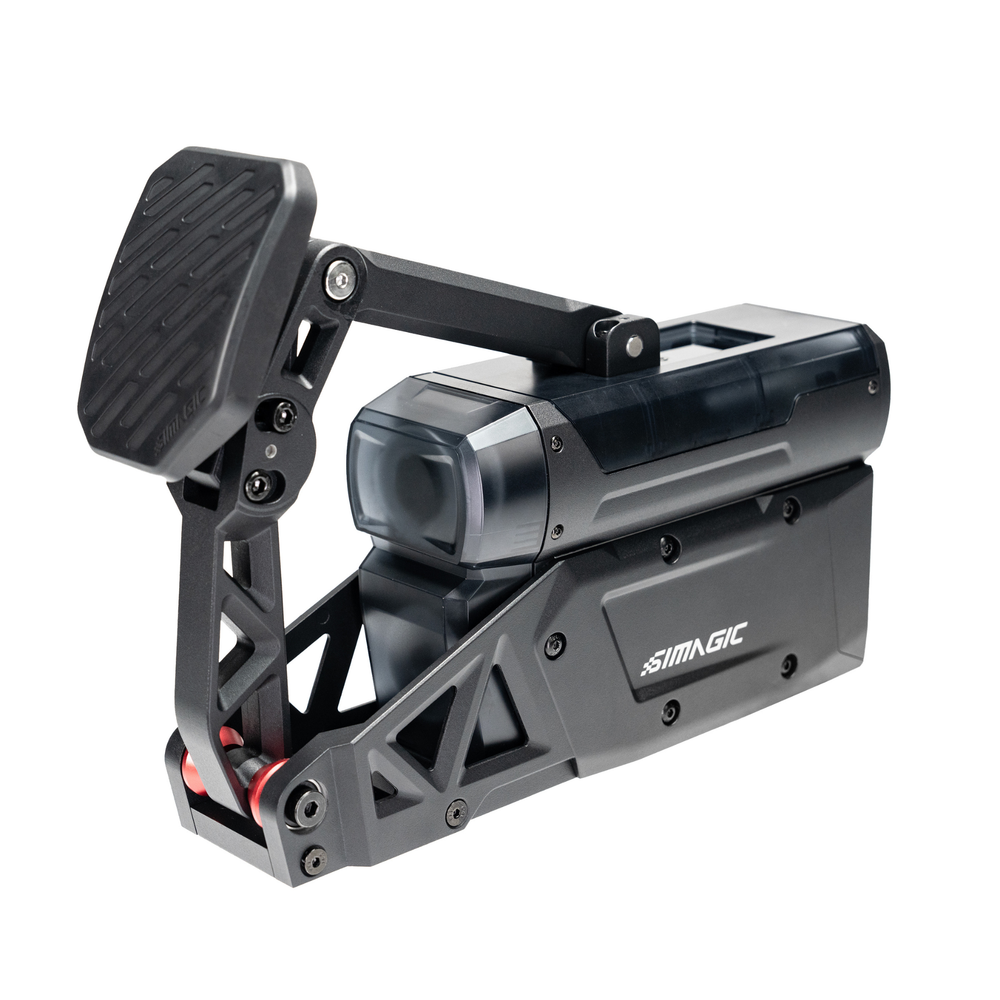 Simagic P-Active Pedal mounted on a sim racing rig