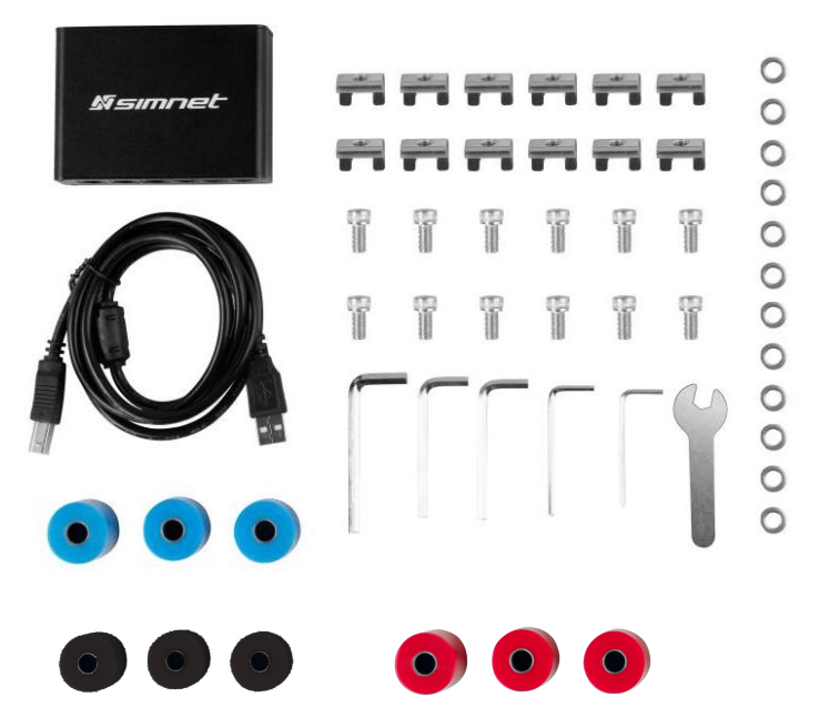 Simnet pedal set control box, mounting hardware usb cable and tools