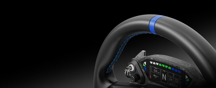 Moza Mustang GTD rim stitching and 2.99-inch display