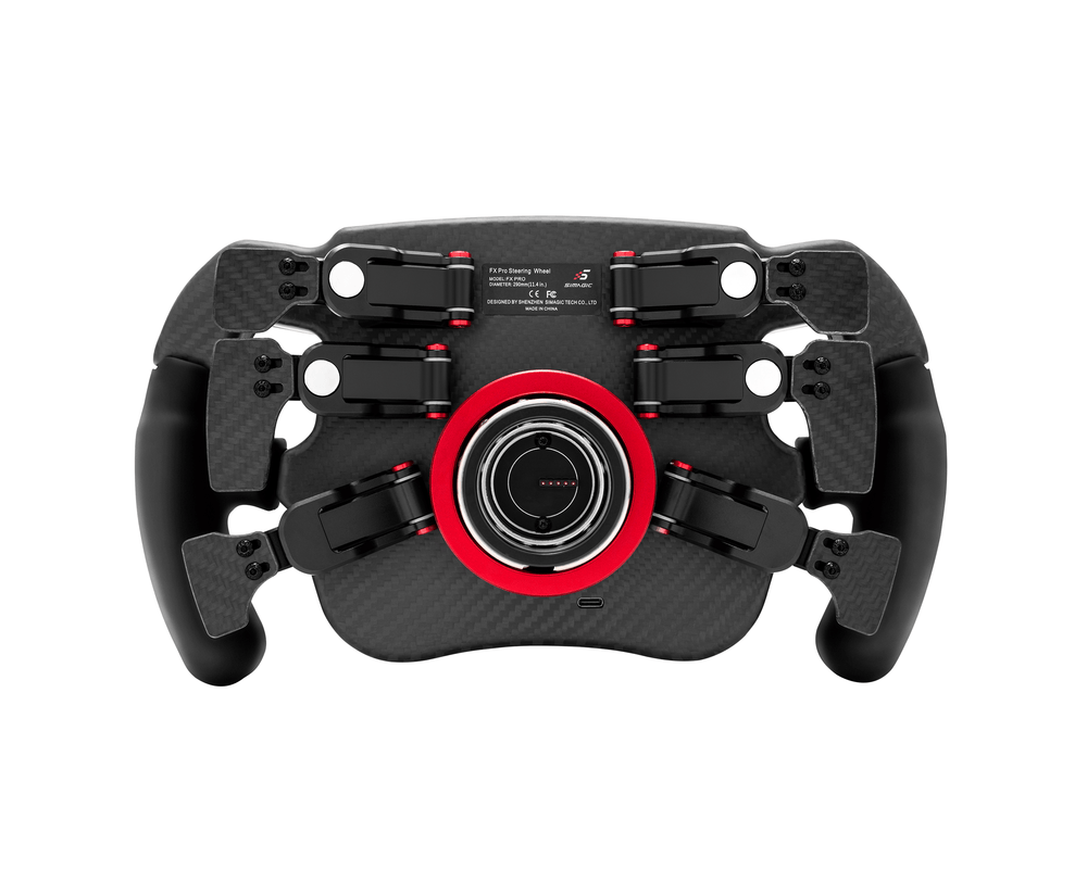 Simagic FX Pro formula sim racing wheel, rear view showing paddle shifters