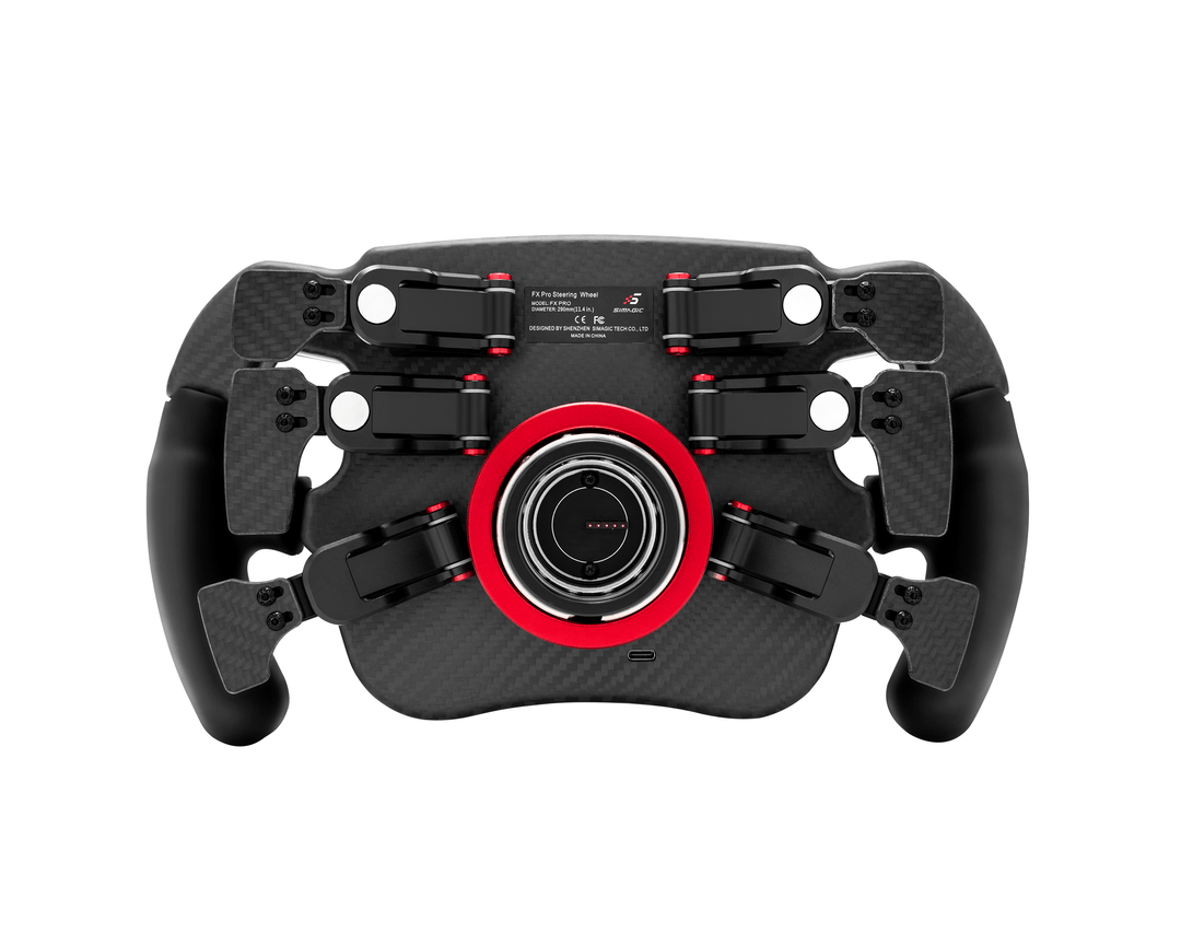 Simagic FX Pro formula sim racing wheel, rear view showing paddle shifters