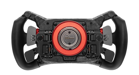Simagic GT Neo steering wheel, rear view showing magnetic paddle shifters