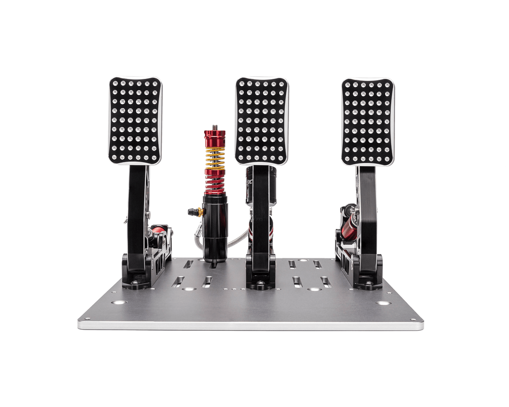 Simagic P2000r hydraulic pedal set with 200kg load cell brake, front view