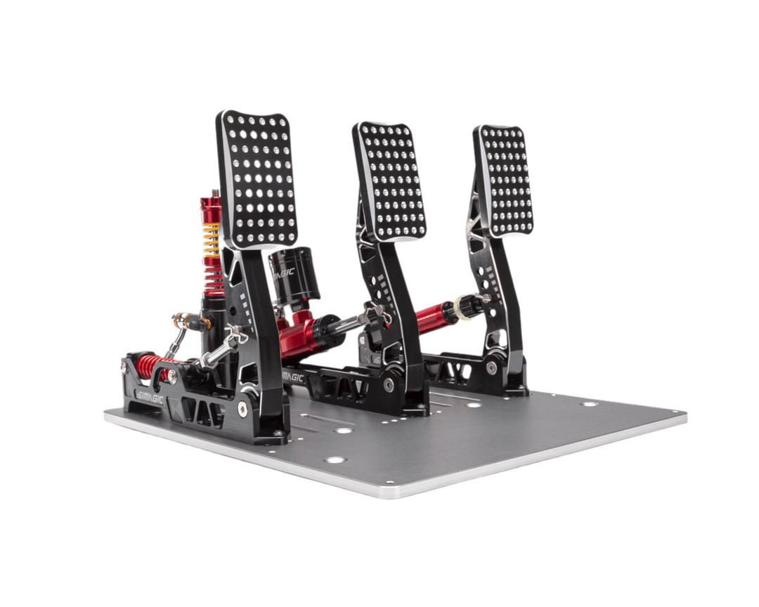 Simagic P2000r hydraulic sim racing pedal set, side view